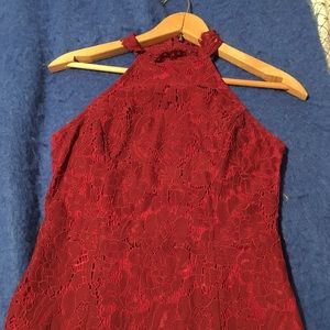 Burgundy lace bodycon dress